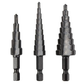 Step Drill Bit Set, 3-12, 4-12, 4-20mm Unibit Core Stepped Bits, Hex Shank Hole Cutting Metalworking Tool for Fast Drilling Stainless Steel,Metal, Wood, 3Pcs