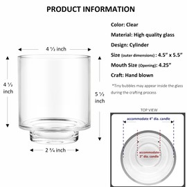 CYS EXCEL Clear Glass Hurricane Candle Holder Flower Cylinder Vase Wedding Centerpieces for Pillar Floating Candles Home Décor Plant Terrarium, Height-5.5", Width-4.5"