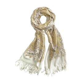 Women's Embroidered Oversize Tassel Shawl Scarf (#3-Beige)