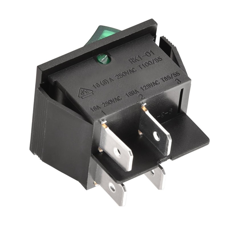 Heschen Rocker Switch ON-OFF DPST 4 Terminals Green Light 16A