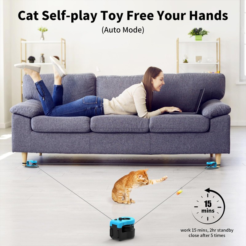 AsFrost Upgraded Interactive Cat Toy for Indoor Cats Chase/Run/Hunt-SkyBlue
