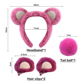 TVSVKWE 1 Piece Bear Headband, 1 Piece Pink Hairball And 1 Pair Of Bear Ear Hairpins, Role-Playing Props, Bear Costume Accessories, Cute Cartoon Accessories.
