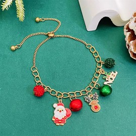 Christmas Bracelets Red Green Jingle Bell Multi Color Rhinestone Beaded Charm Adjustable Bracelet Santa Claus Snowman Snowflake Xmas Tree Deer Christmas Holiday Party Favors for Women Men Jewelry Gift (Style-3)
