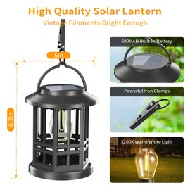 Upgraded Outdoor Waterproof Solar Lantern, Bright Outdoor Hanging Solar Lights for Garden Yard Decoration, LED Solar Lantern Lighting 2 Pack (Warm Lights)