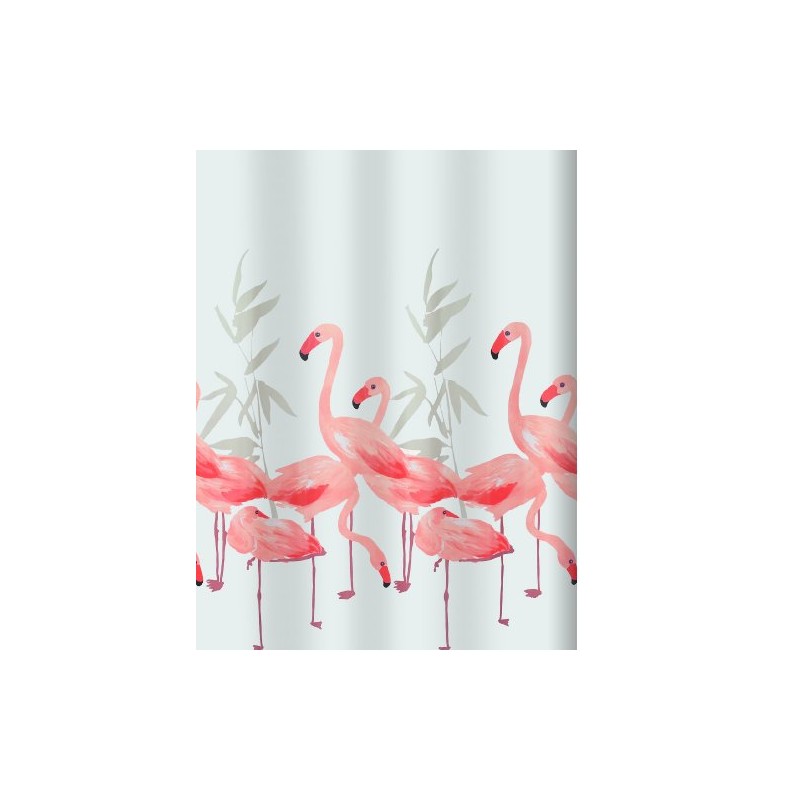 Spirella Anti-Mould Flamingo Shower Curtain Anti-Bacterial, Washable, Waterproof Polyester 180