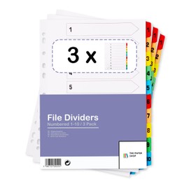 File Dividers A4, 10 Part Folder Dividers for Ring Binders & Lever Arch Files, Binder & Subject Dividers (3 Pack)