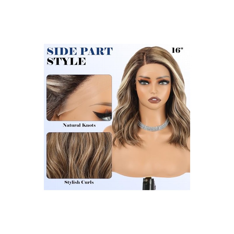 HAIRCUBE Peluca sintética con encaje frontal, sin pegamento, con raya