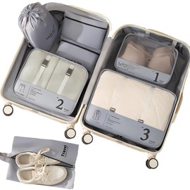 7 Set Packing Cubes, Luggage Packing Organizer for Travel, Travel Cubes for Carry on Suitcases, Suitcase Packing Bags for Travel Accessories(GREY)