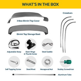 Seal Skin 3 Bow / 4 Bow Bimini Tops for Boats, 600D Marine Grade Fabric Boat Canopy Cover, Waterproof & Durable with Straps, Mounting Hardware & Storage Boot Boat Accessories