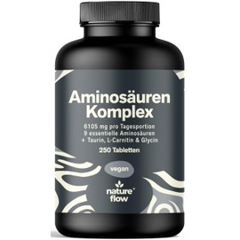 Amino Acids Complex High Dose - 250 Tablets - 6105 mg per Daily Serving with 9 Essential Amino Acids + Glycine, Taurine & Carnitine - Protein Capsules - Vegan & Produced in Germany