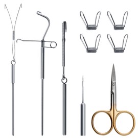 Dr.Fish Fly Tying Tools, 9 in 1 Including Dubbing Needle, Hackle Plier, Whip Finisher, Loop Clamp Fly Fishing Tools
