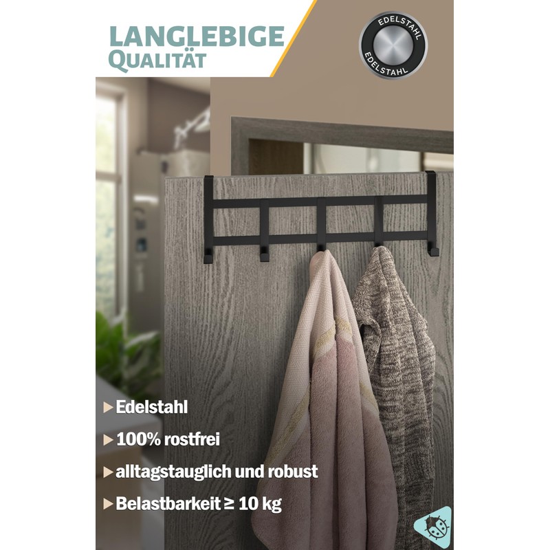 Menz Door Coat Rack, Stainless Steel - Black Door Coat