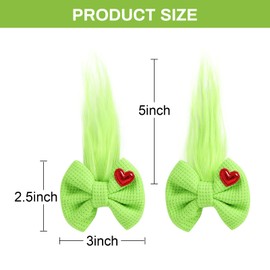 2PC Green Long Furry Hair Bow Clips 3 Inch Christmas Decorations Party Dress up Costume Accessories