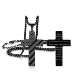Fnirgexa Christian Gifts for Men Cross Necklaces Stainless Steel Cross Chain Necklace 22+2 Inch American Flag Pendant Chain Graduation Gifts