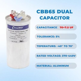 70/7.5 uF 70+7.5 MFD ±5% 370V o 440V Condensador de arranque dual para arranque de motor o bomba de calor, condensador, bomba de piscina