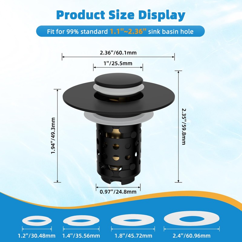Universal Bathroom Sink Stopper Hair Catcher Upgraded with 2-Layer Detachable