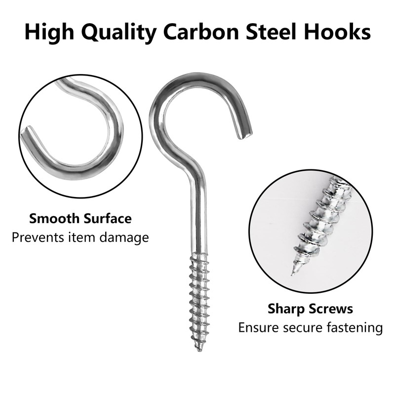 Pack of 75 Small Screwing Hooks, Multi-Size Screw Hooks, Silver,