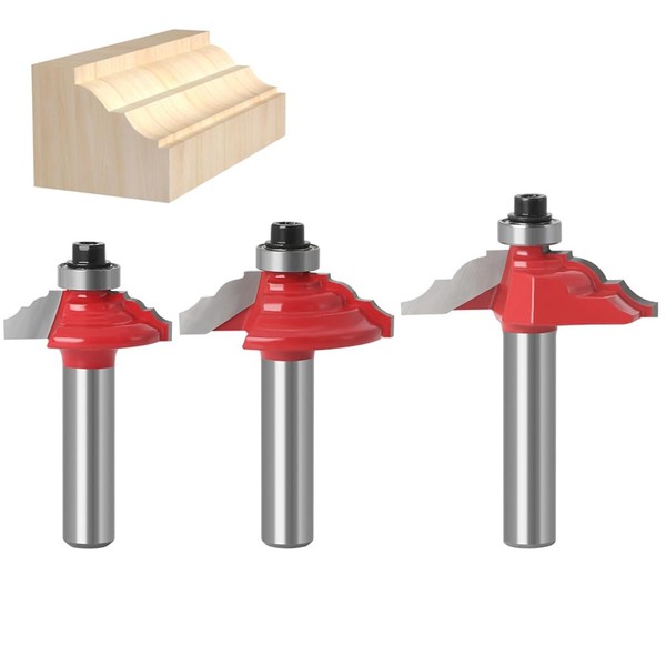 WSOOX 3-Piece Edge Shaping Roman Ogee Carbide Milling Cutter Set,