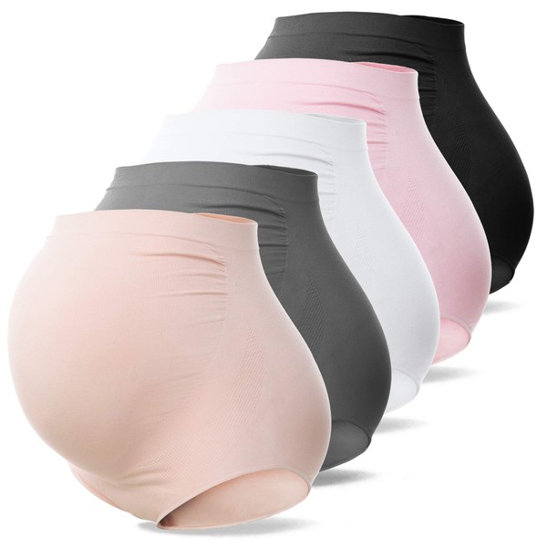 SUNNYBUY Women's Maternity High Waist Underwear Pregnancy Seamless Soft Hipster Panties Over Bump (Five color-5pk L)