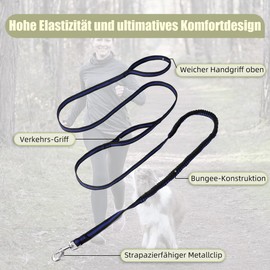 Mi Metty Dog Lead, 8 ft Bungee Dog Lead with 2 Padded Handles, Strong Dog Lead, Lead Dog for Medium, Large Dogs, 2 Pack (Black-2 Pack, 8 ft/2.5 m)