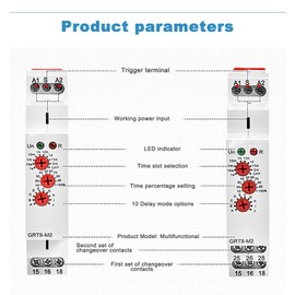 Wattive Zeitrelais AC/DC 12V~240V, Verzögerungsrelais mit 10 Verzögerungsmodi für Industrieanlagen, Lichtsteuerung, Heizelementsteuerung, Motor- und Lüftersteuerung verwendet