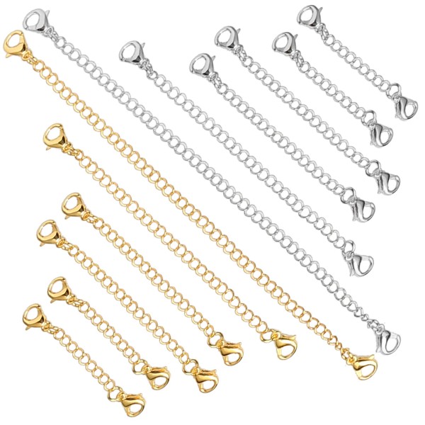 12 pcs Jewelry Extension Chain, Anti-Allergy Stainless Steel Lobster Clip Safety Necklace Extender Chain Bracelet Extender 2" 3" 4" 5" 6" inch for DIY Jewelry Making(Gold,Silver)