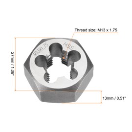 sourcing map Hex Threading Die M13 x 1.75 Metric Thread Right Hand High Speed Steel Rethreading Fixed Die Screw Cutting Tapping Repair Tool