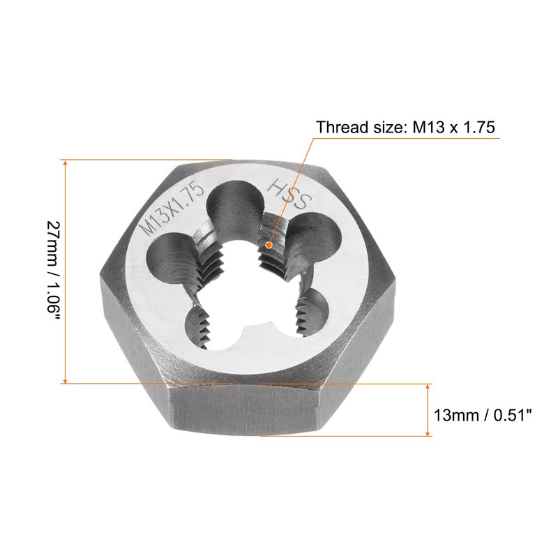 sourcing map Hex Threading Die M13 x 1.75 Metric Thread