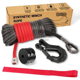Synthetic Winch Rope Kit - 1/4'' x 50' with 10,000 lbs Breaking Strength, Included Lightweight Winch Rope Winch Stopper and Winch Hook, Easy Installation, Replacement for ATV UTV Boat Truck Winches