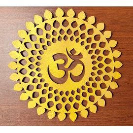 My Dream Carts Golden Om Round Decorative Wall Art Mdf Wooden Om Chakra For Temple, Living Room, Bedroom, Office, Hotel, Home Decor Items, Gift Item, Mandala Wall Hanging For House Decoration 30x30cm