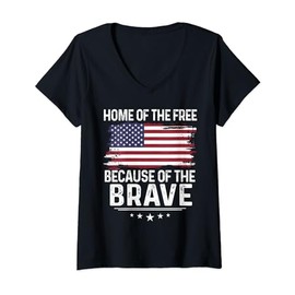 Womens Home Of The Free Because Of The Brave - American Flag V-Neck T-Shirt