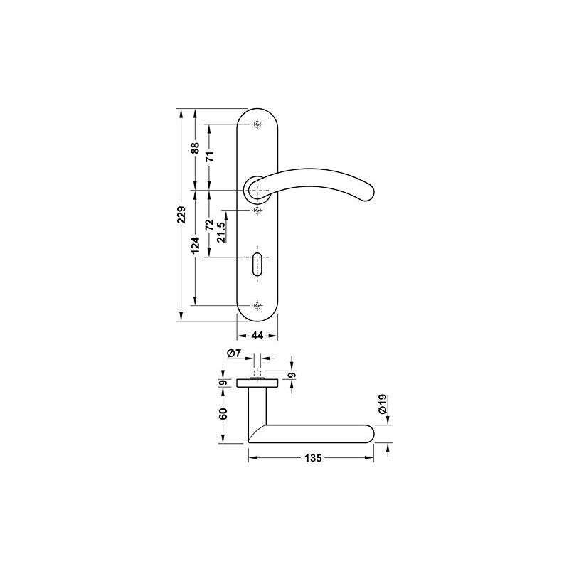 JUVA Long Plate Handle Set - Door Fitting Left -
