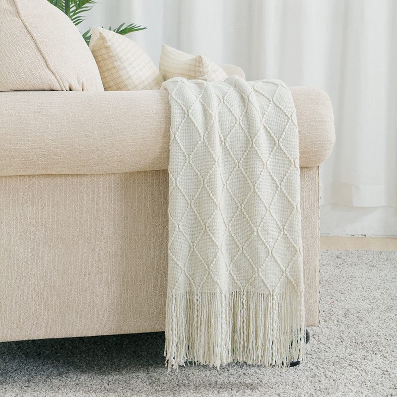BOURINA Textured Solid Soft Sofa Throw Couch Cover Knitted Decorative