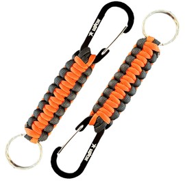 KADACTIVE 2 Pack Paracord Keychain with Carabiner Clip - Perfect for Backpacking, Survival and Camping - Durable Paracord Key Chain Holder - Black-Orange Stripe