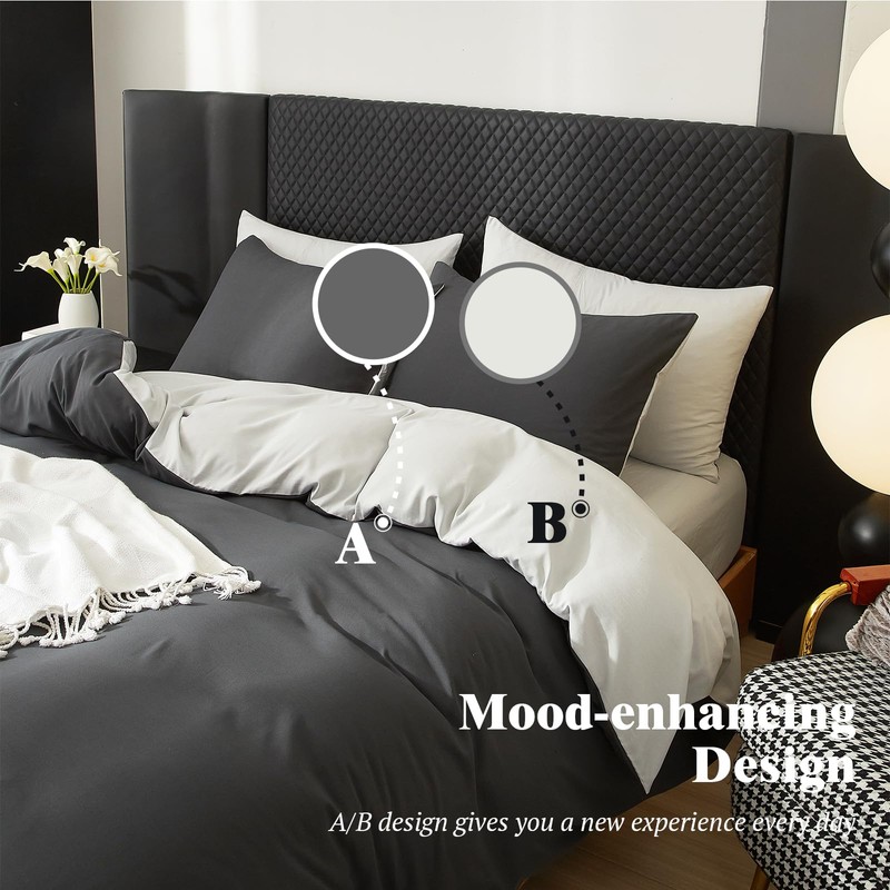 RSNIRCH Cotton Single Duvet Cover Dark Grey Silver Grey Soft