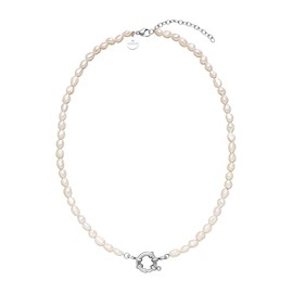 Purelei® Pearl Charm Necklace - Elegant Necklace with Freshwater Pearls and Charm Eyelet | Stainless Steel 18K Gold Plated, Silver, Rose Gold, Stainless Steel, Abalone