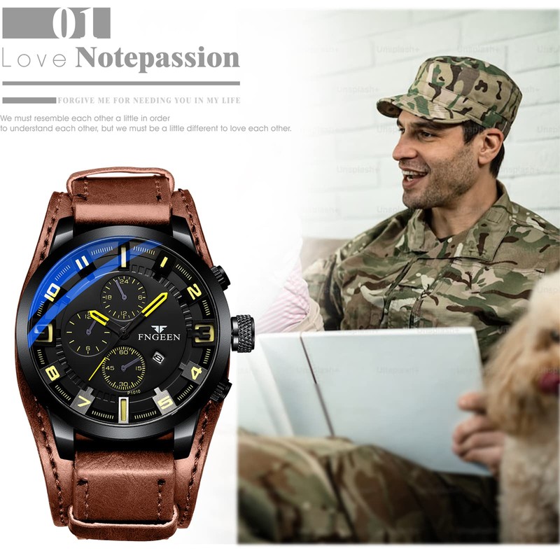 JewelryWe Leather Wristwatch for Men:Round Analog Quartz Calendar Watch Punk