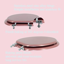BLOFDE Elongated Toilet Seat Wood Toilet Seat Prevent Shifting with Zinc Alloy Hinges American Standard Size Toilet Seat Easy to Install also Easy to Clean (Elongated,Sparkling Queen Red)