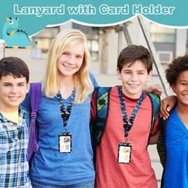 Lanyard with Card Holder, Cute Dinosaur Lanyard Card Holder Plastic ID Card Holders for School Bus, with a Dinosaur Keyring