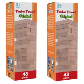 CoolToys Timber Tower Wood Block Stacking Game – Original Edition (48 Pieces) – 2 Pack