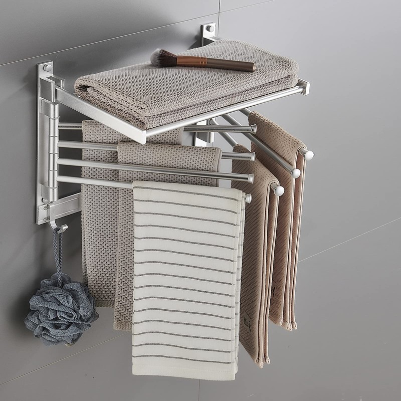 Jiabailie Wall-Mounted Steel Clothes Drying Rack,Bathroom Towel Shelf,Swivel Towel Hanger