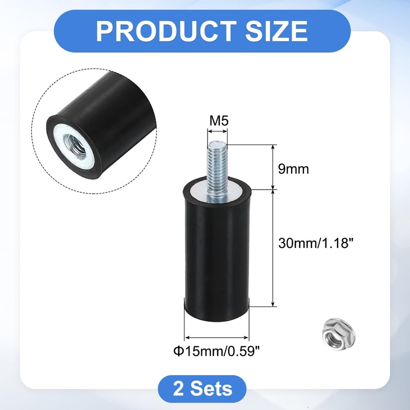 uxcell M5 Rubber Mounts, 2Pcs 15x30mm(DxH) Rubber Cylindrical Anti Vibration