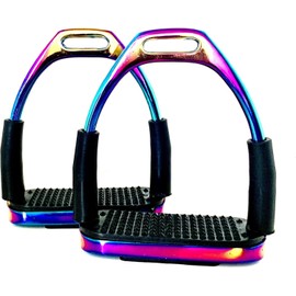 Extreme Rainbow Gloss Fillis Flexi Safety Stirrups – Stainless Steel Horse Riding Stirrups with Non-Slip Treads (4" & 4.75") (4.75in)