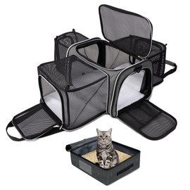 BAGLHER- Transportín expandible para Gatos con arenero de Viaje, 5 Puertas Laterales (3 Laterales), Impermeable y Plegable, Ideal para Viajes en Coche