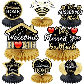 Pimvimcim Welcome Home Decorations, 8 piezas We Missed You So Much Table Honeycomb Centerpiece Decor Family Party Supplies, Patriótico Militar Homecoming Despliegue Returning Back Sign