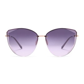 styleBREAKER 09020123 Women's Cateye Sunglasses with Diamond Cut Frameless with Tinted Lenses Metal Temple, Frame gold/glass purple gradient