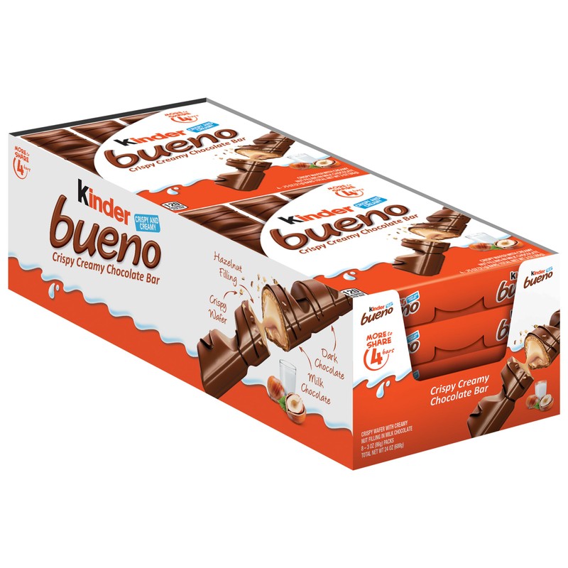 Kinder Bueno Milk Chocolate and Hazelnut Cream, 8 Pack, 4