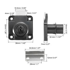 PATIKIL Drawer Lock with Keys 4Pcs Desktop Lock 1-1/4"(32mm) Cylinder Length 3/4"(19 mm) Cylinder Dia Alloy Steel Mailbox Locks Keys Alike for File Drawer Storage Lock, Black