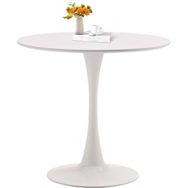 TUOMUR White Round Dining Table, 31.5" Tulip Table Kitchen Round Dining Table for 2-4 People with MDF Table Top and Metal Pedestal Base, Mid-Century Leisure Table for Home, Dining Room, Cafe