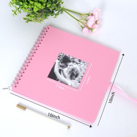 RECUTMS Memory Book for Graduation 10x10 Inch Baby Coples Photo Album Scrapbook with Pack of 1 Painting Brush DIY Scrap Books Photos Albums Silk Ribbon Decor Anniversary Family (Pink)